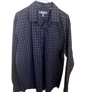 Kenneth Cole Reaction Dark Navy/Gray/Black Pattern Casual Button Down Shirt.  XL